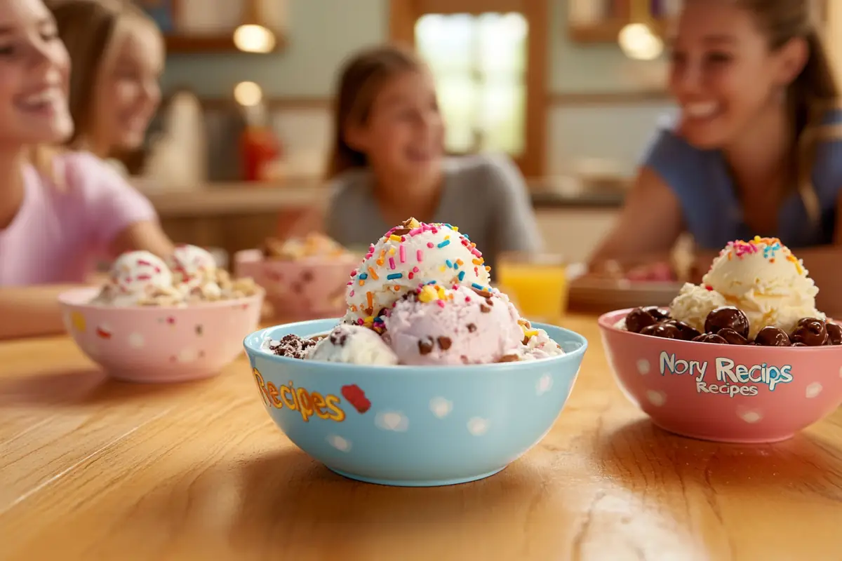 Side-by-side comparison of ice cream made with the Ninja Creami, showing a freshly made container labeled "Freshly Hours Later" and another labeled "24 Mours Hater" after 24-hour freezing, with a clock in the background emphasizing the time.