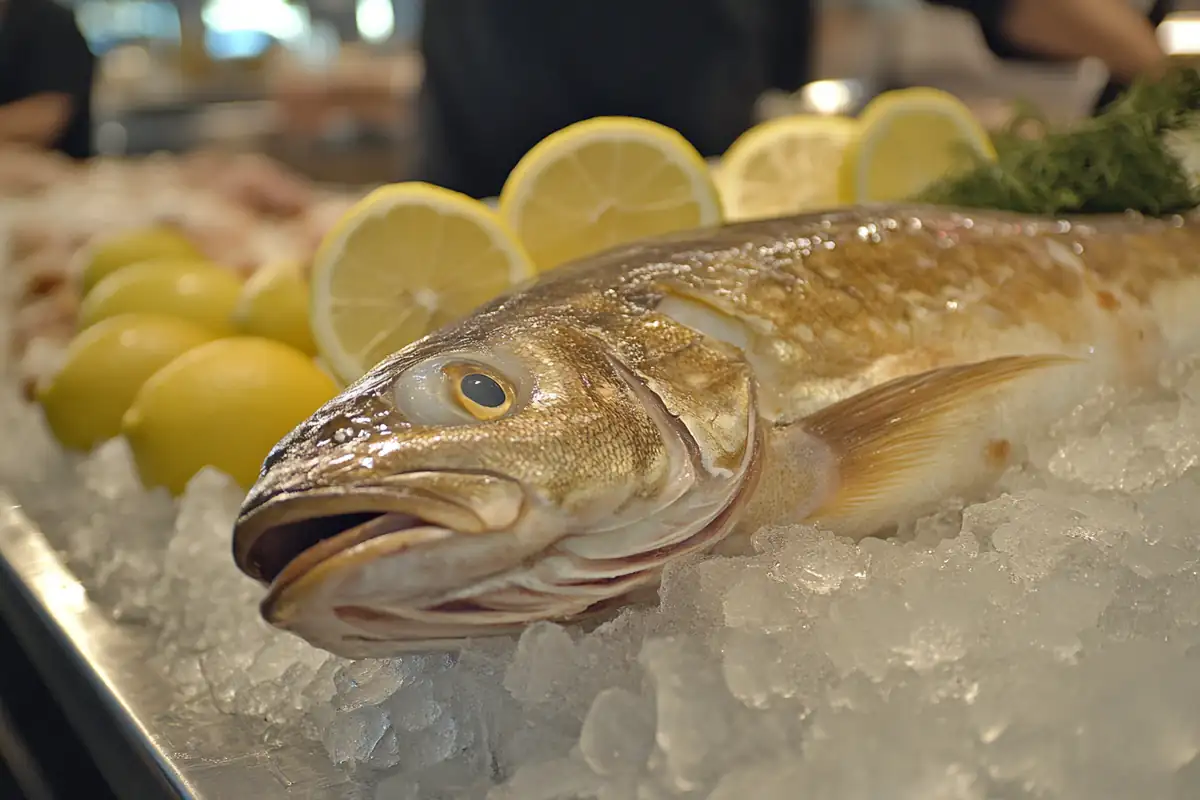 u6185574297 A fresh branzino fish at a seafood market with ic 95f7097e 1018 4c10 ae34 a296bca6f388 1 www.noryrecipes.com